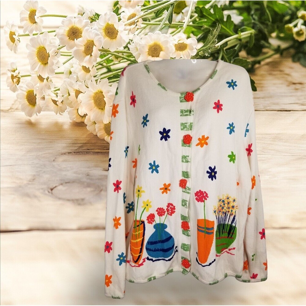 Women's Flower Cardigan Cottage Core Flower Shaped Buttons Onque Casuals Large